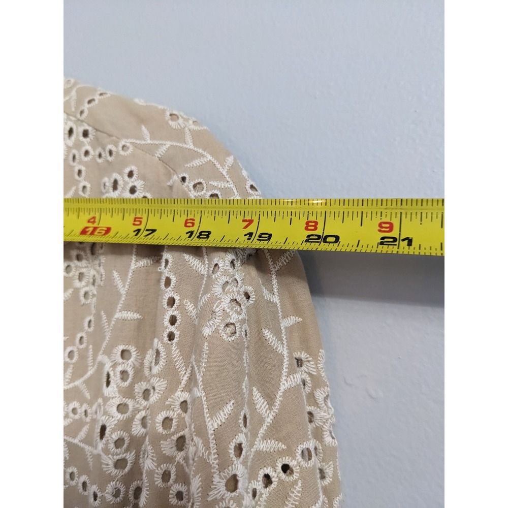 Chicos Tan Beige Cotton Eyelet Lace Tiered Midi Dress Womens Size 1 US 8 Boho - Picture 12 of 16